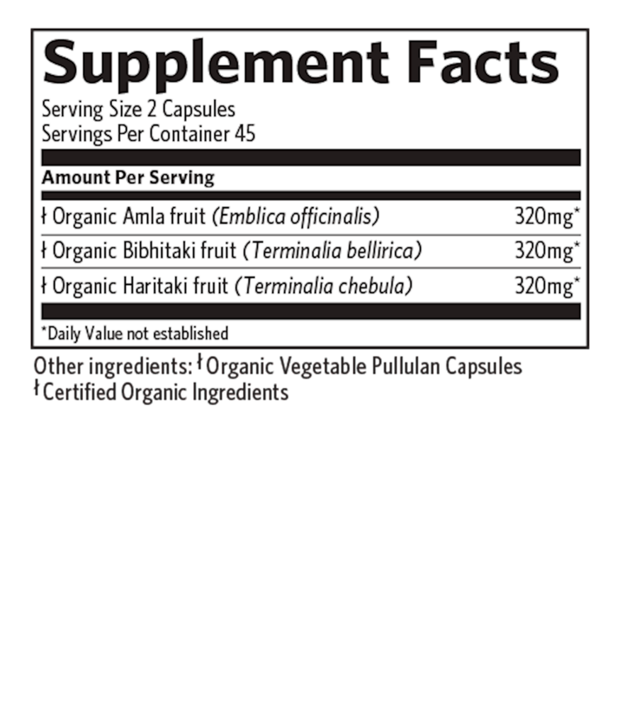 Triphala Supplement Facts Label