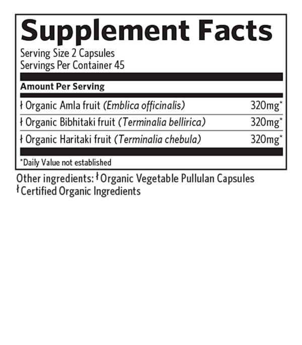 Triphala Supplement Facts Label