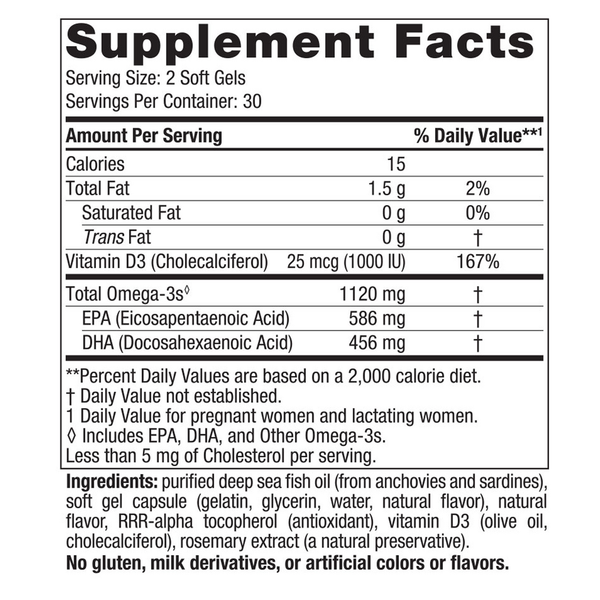 Postnatal Omega-3 60 Soft Gels Lemon Supplement Facts Label