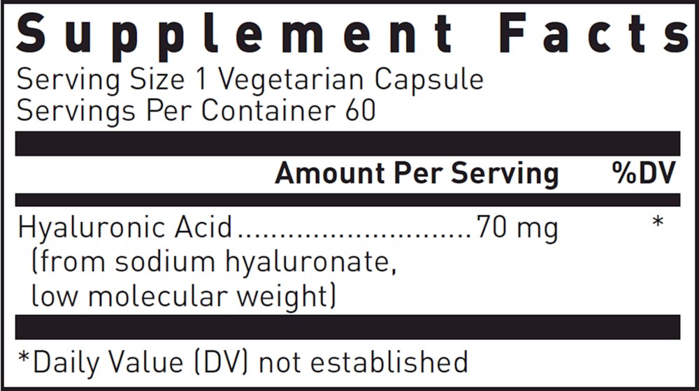 Hyaluronic Acid (Veg Source) Supplement Facts Label