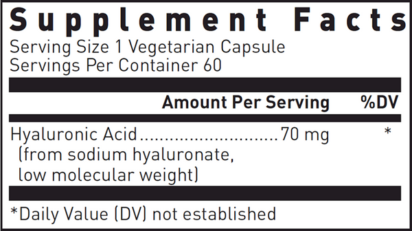 Hyaluronic Acid (Veg Source) Supplement Facts Label