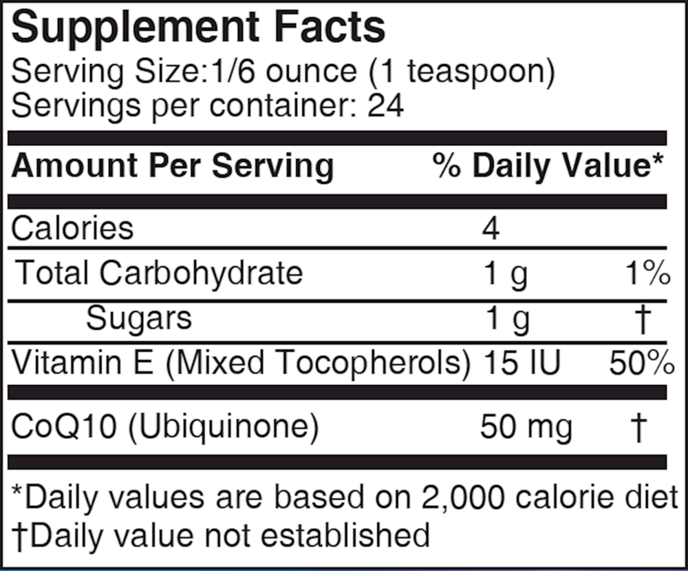 CoQ10 Supplement Facts Label