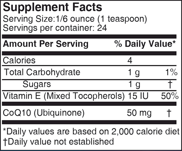 CoQ10 Supplement Facts Label