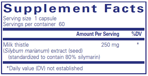 Silymarin (Milk Thistle Extract) 120ct Supplement Facts Label