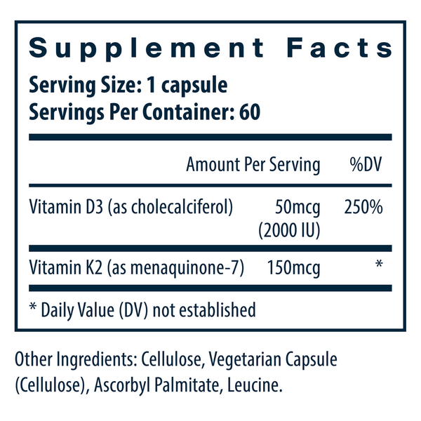 K2-7 and D3 Supplement Facts Label