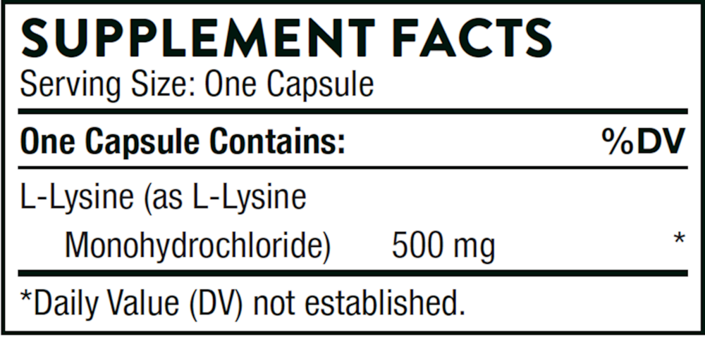 Lysine Supplement Facts Label