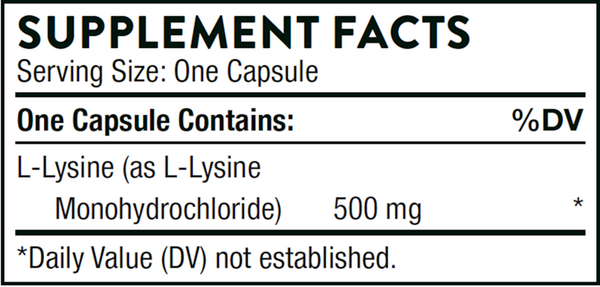 Lysine Supplement Facts Label