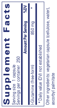 l-Glutamine 850 mg 90 Count Supplement Facts Label