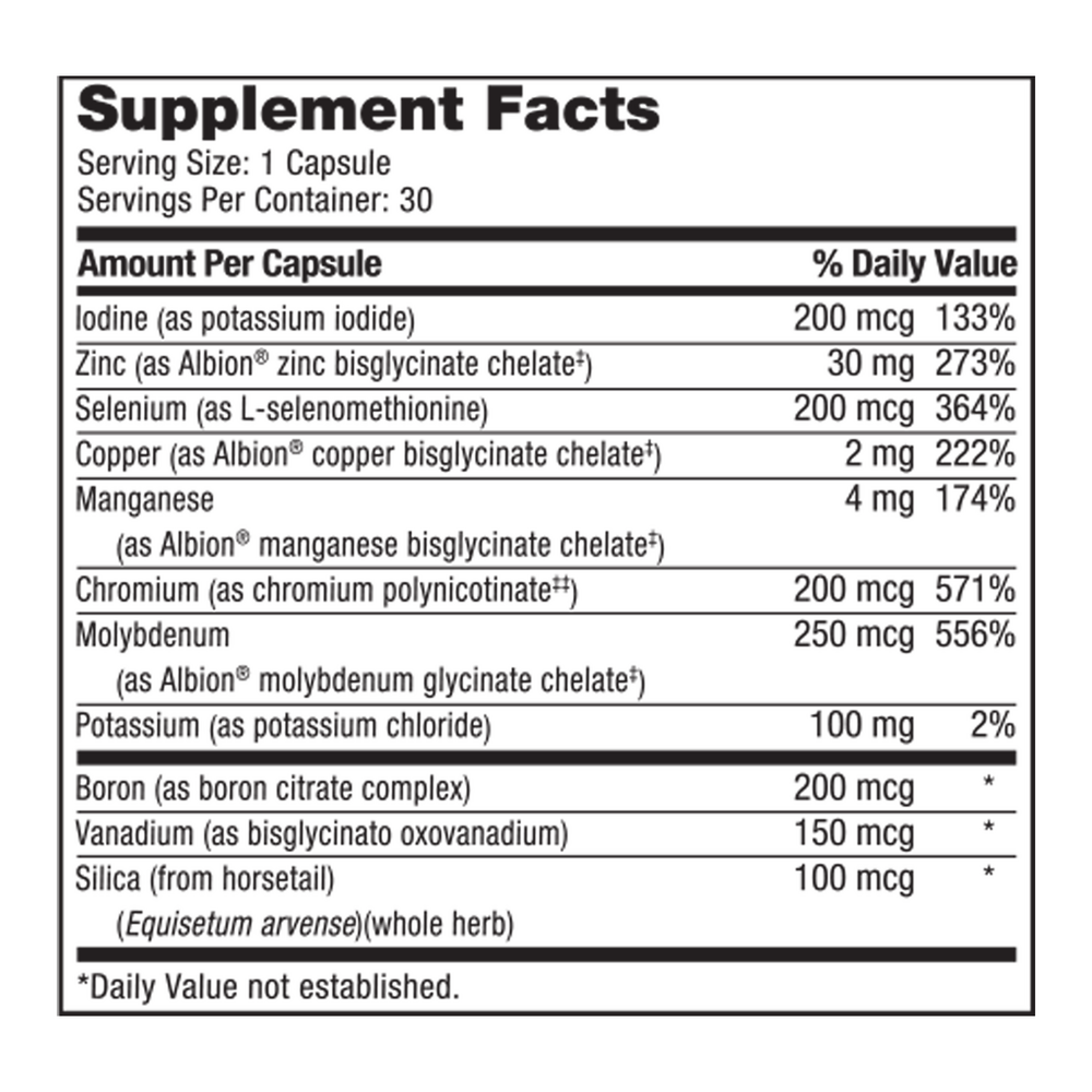 LDA Trace Mineral Complex Supplement Facts Label