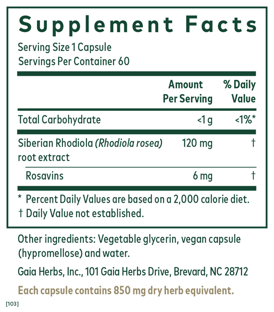 Rhodiola Rosea Supplement Facts Label
