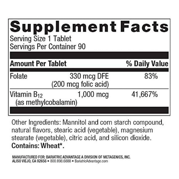 B12 Speedy Melts Black Cherry Supplement Facts Label
