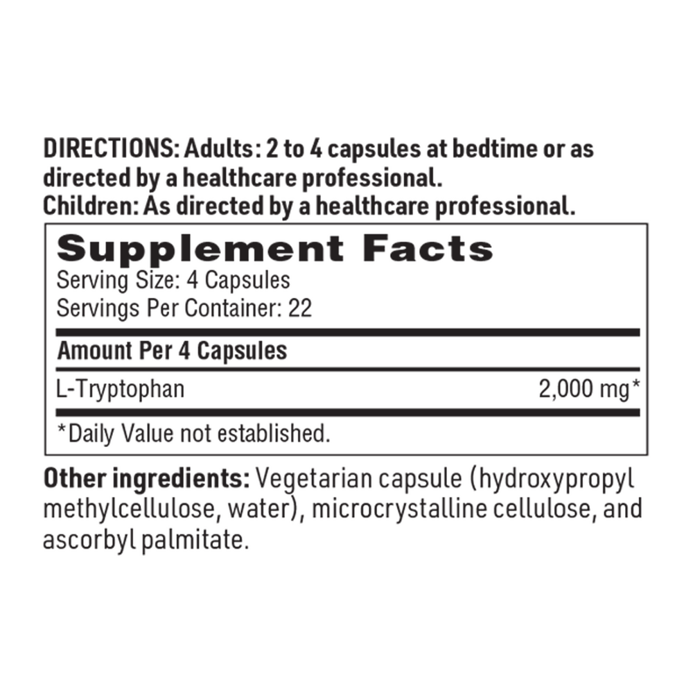 L-Tryptophan Supplement Facts Label