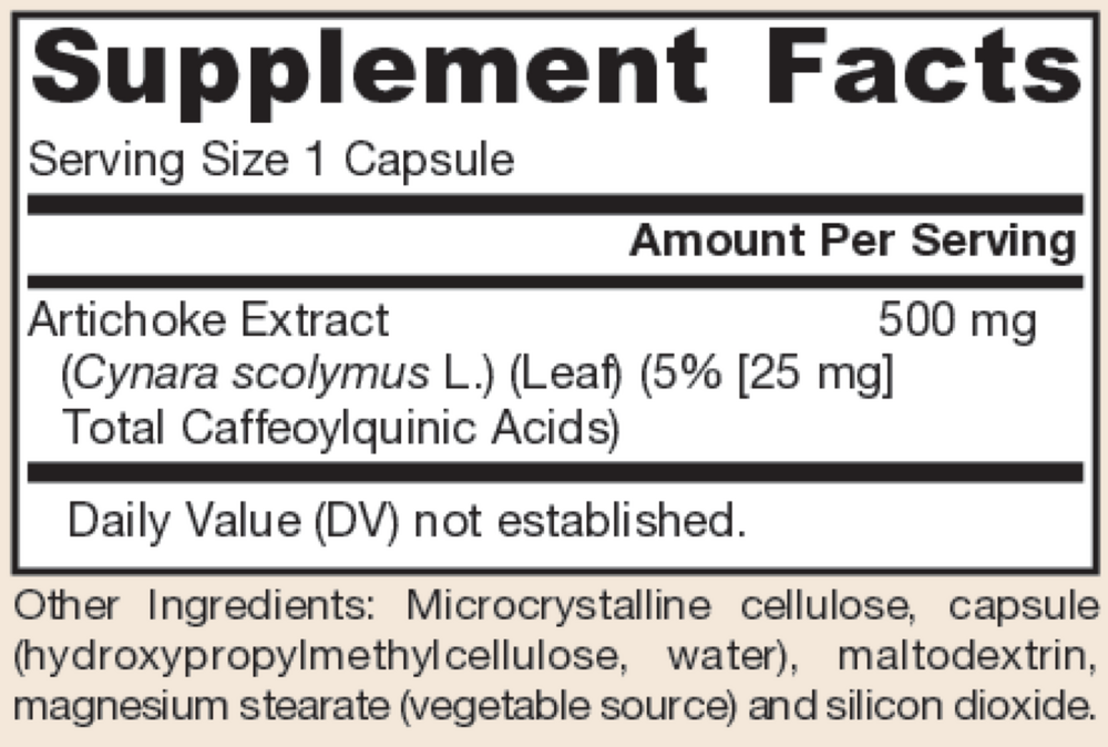Artichoke Supplement Facts Label