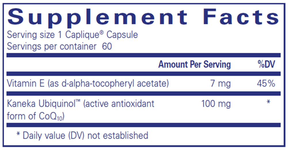 Ubiquinol VESIsorb Supplement Facts Label