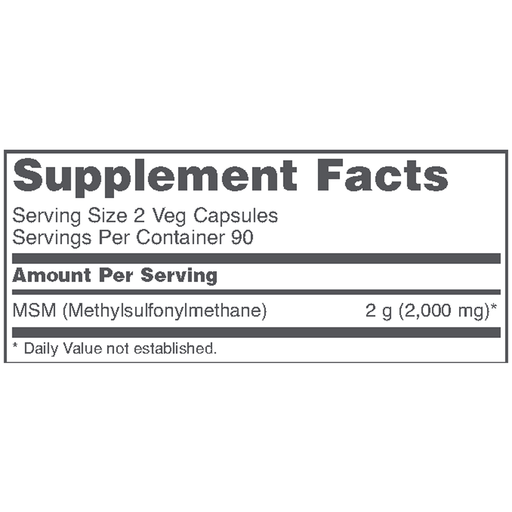 MSM Bio-Available Sulfur Supplement Facts Label