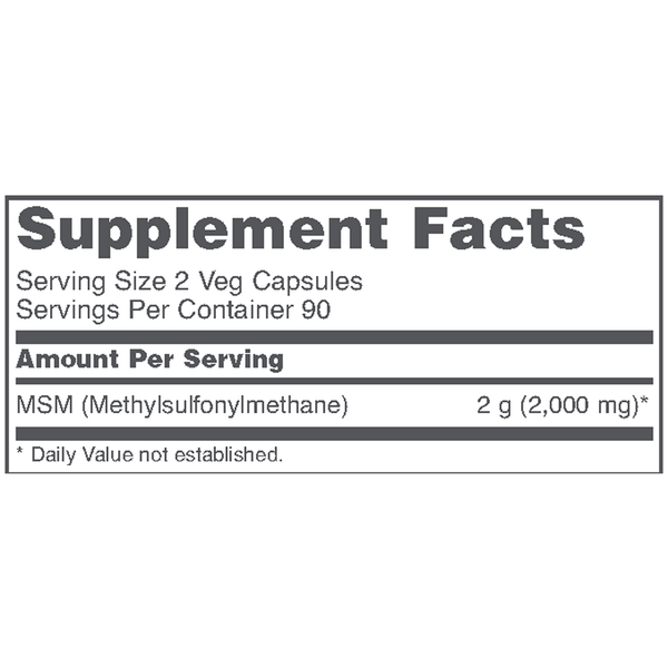 MSM Bio-Available Sulfur Supplement Facts Label