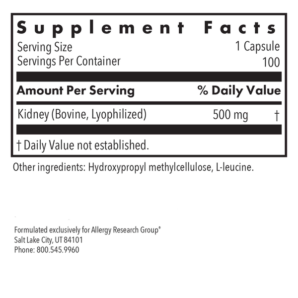 Kidney Beef Supplement Facts Label
