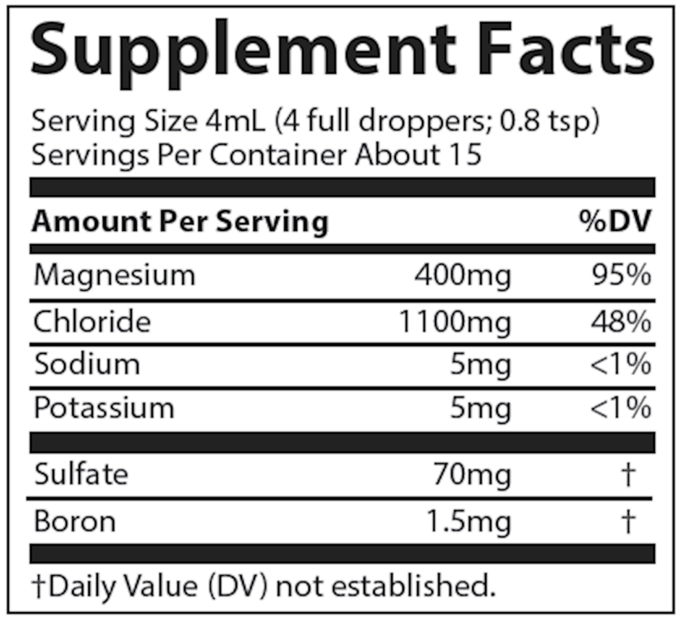 Ionic Magnesium 400 mg - 2oz Supplement Facts Label