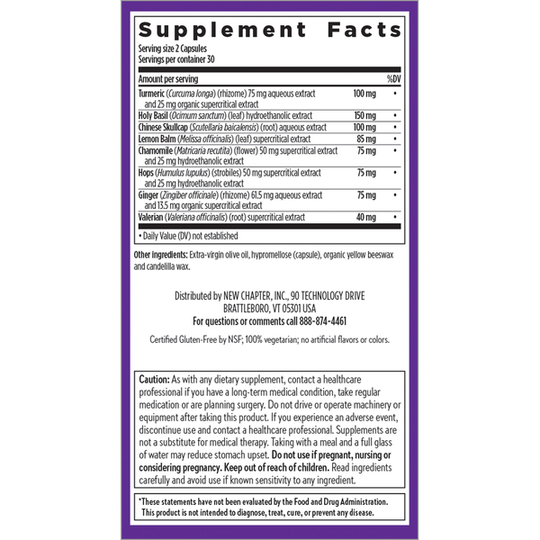 Turmeric Force Nighttime Supplement Facts Label