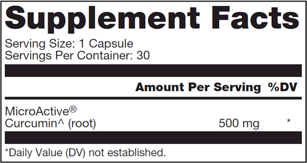 Curcumin Advanced Supplement Facts Label