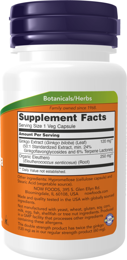 Ginkgo Biloba 120 mg Supplement Facts Label