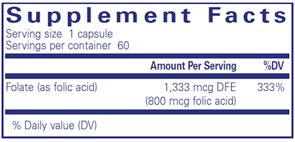 Folic Acid Supplement Facts Label