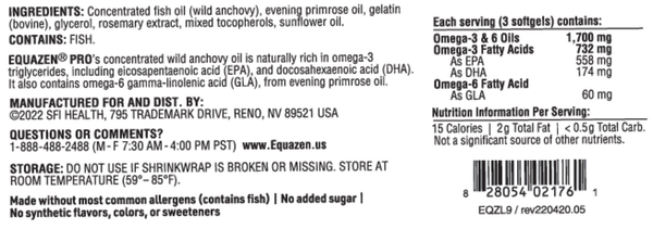 Equazen Pro Supplement Facts Label