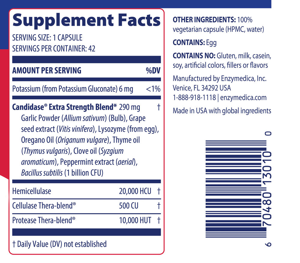 Candidase Extra Strength Supplement Facts Label