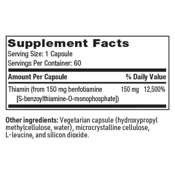 Benfotiamine Supplement Facts Label