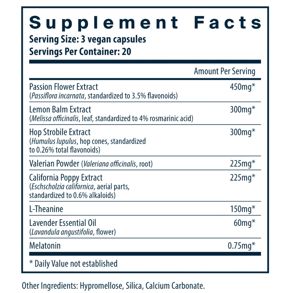 Sleep Aide Supplement Facts Label