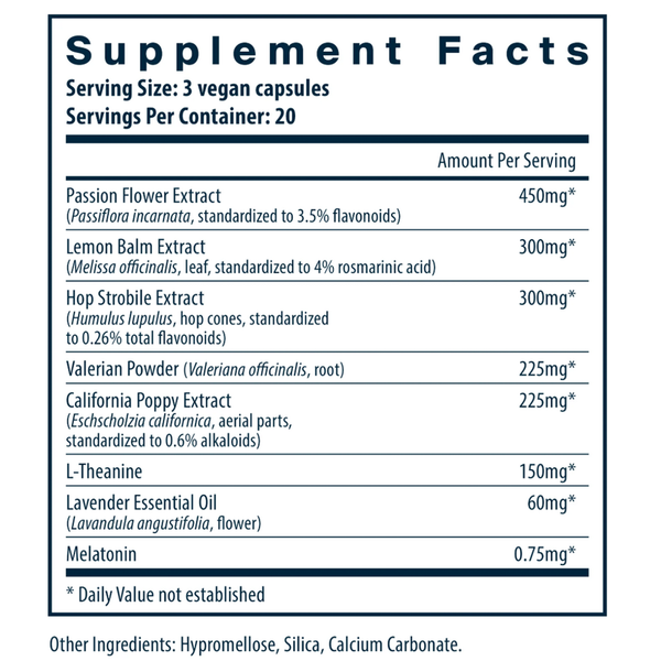 Sleep Aide Supplement Facts Label