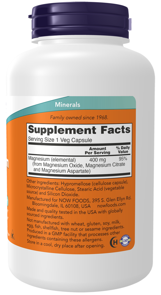 Magnesium 400 mg Supplement Facts Label