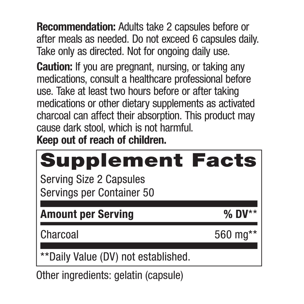 Activated Charcoal 560 mg Supplement Facts Label