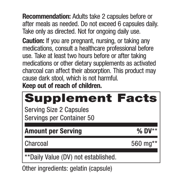 Activated Charcoal 560 mg Supplement Facts Label
