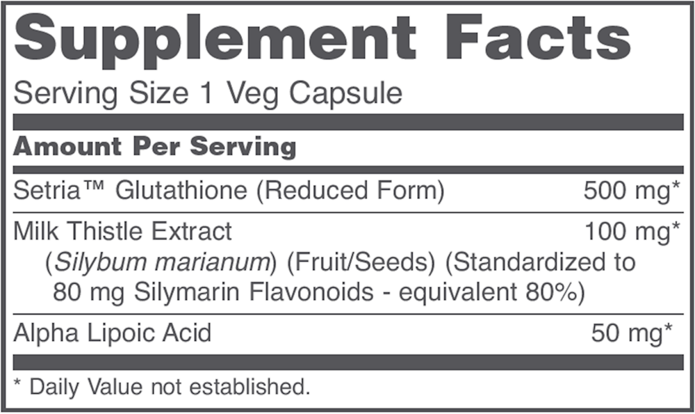 Glutathione Supplement Facts Label