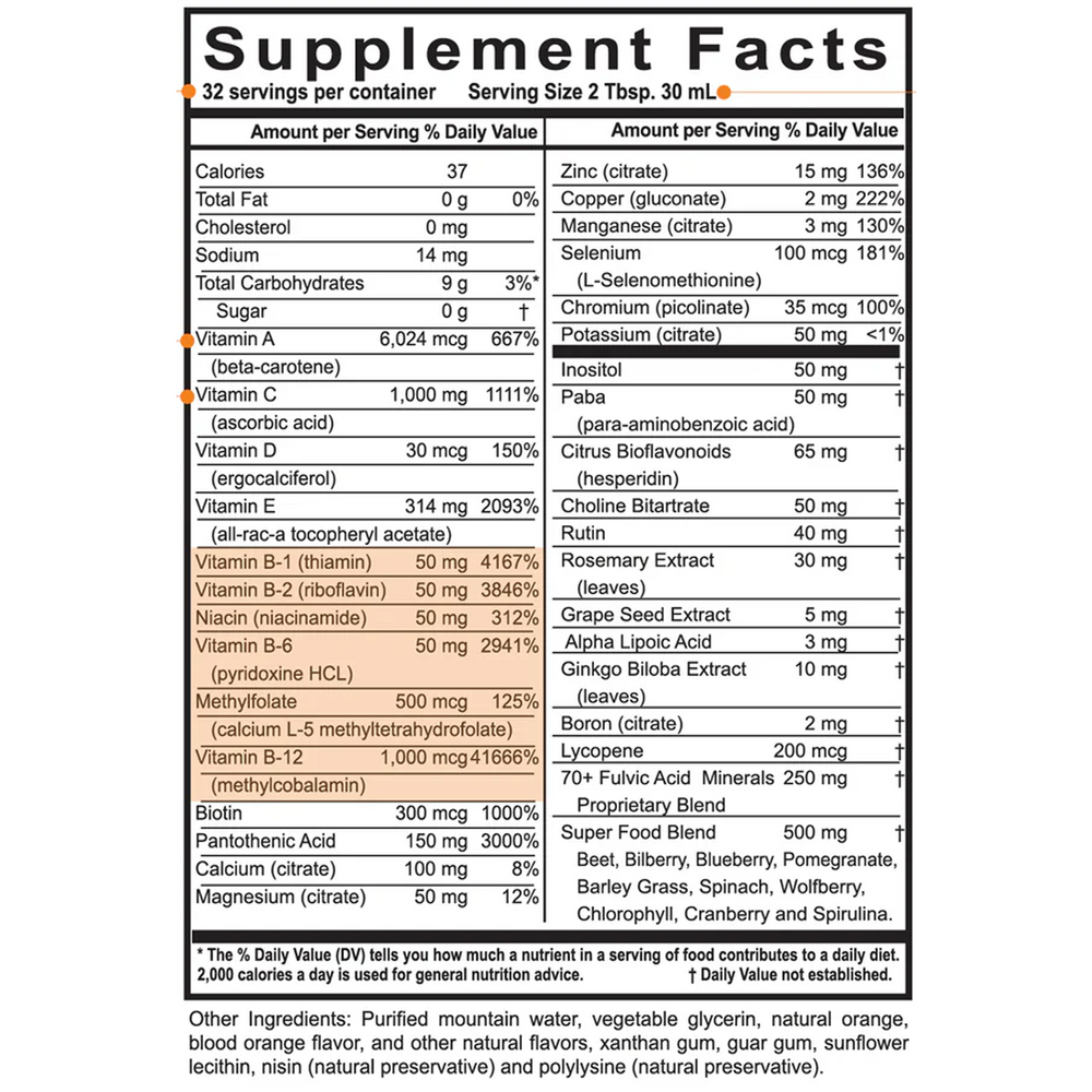 VM 100 Complete Supplement Facts Label