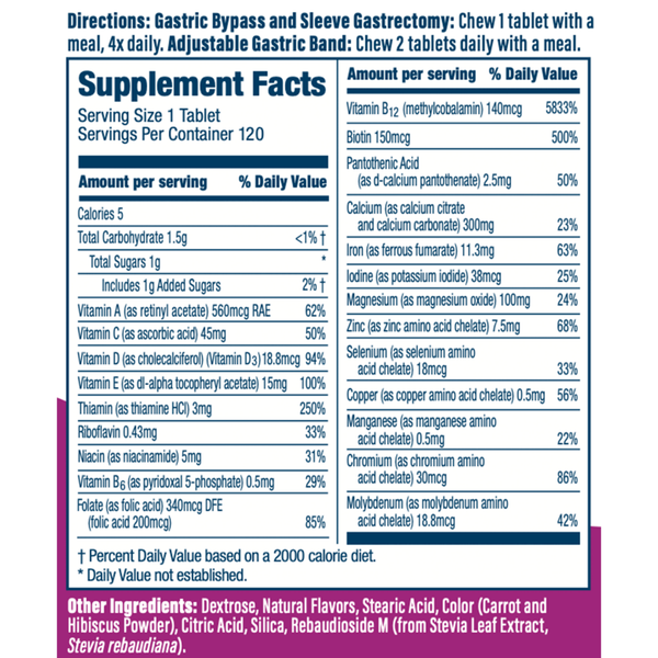 Complete Chewable Multivitamin - Mixed Berry Supplement Facts Label