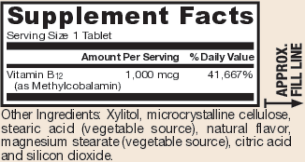 Methyl B-12 Lemon Supplement Facts Label
