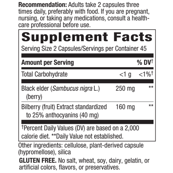 Bilberry Supplement Facts Label
