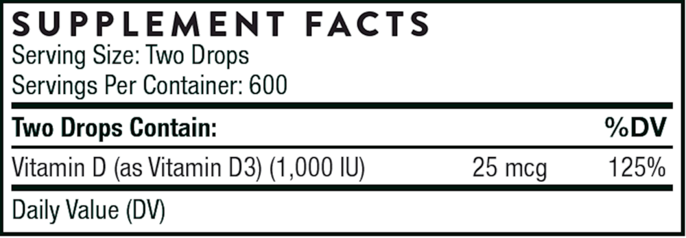 Vitamin D Liquid Supplement Facts Label