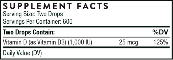 Vitamin D Liquid Supplement Facts Label