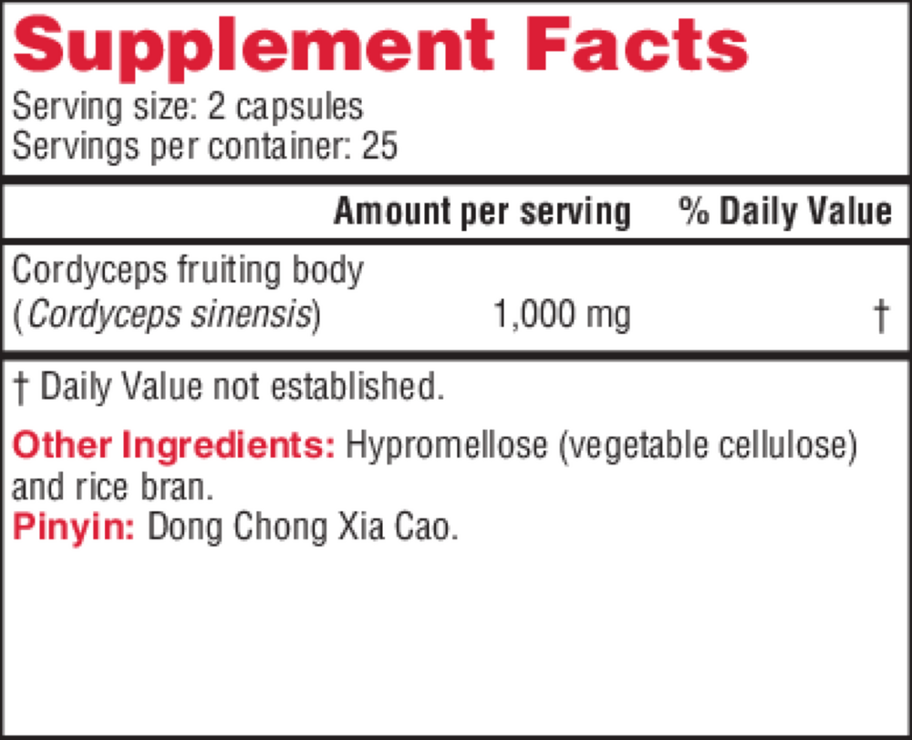 Cordyceps PS Supplement Facts Label