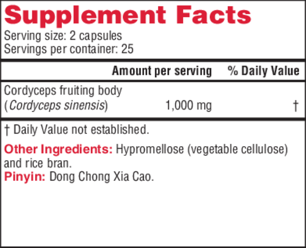 Cordyceps PS Supplement Facts Label