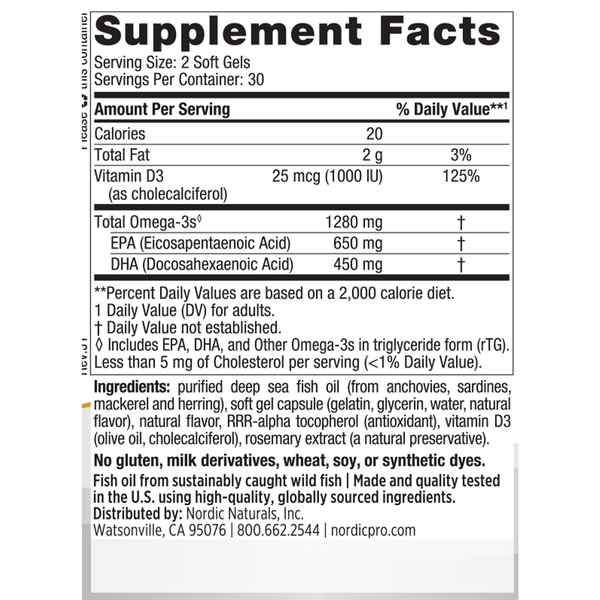 ProOmega-D Soft Gels Lemon Supplement Facts Label