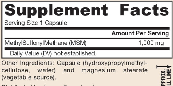 MSM Sulfur 1000 mg Supplement Facts Label