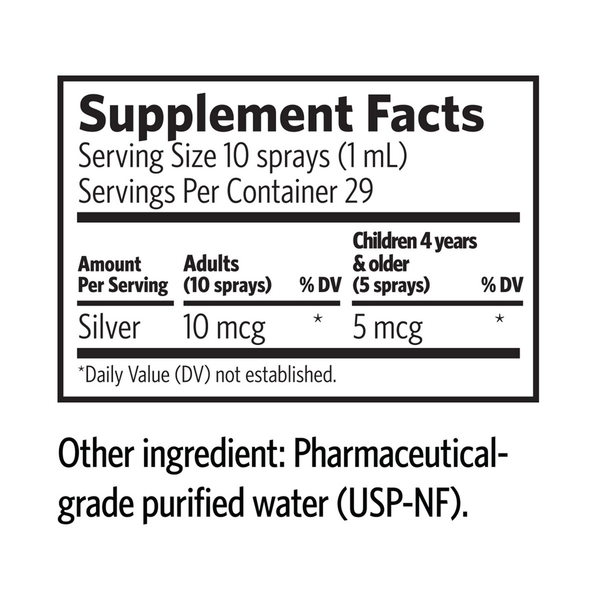Bio-Active Silver Hydrosol Nasal Spray Supplement Facts Label