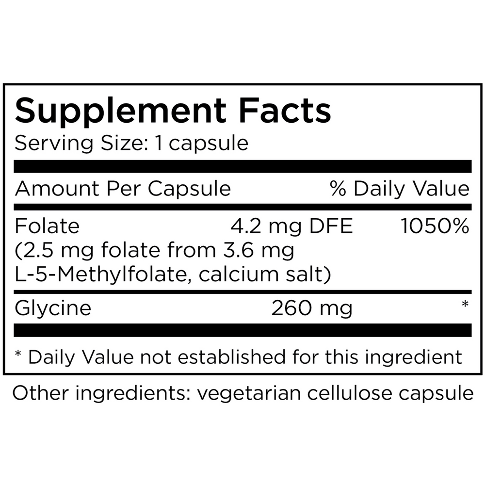 L-Methylfolate 2.5 mg Supplement Facts Label