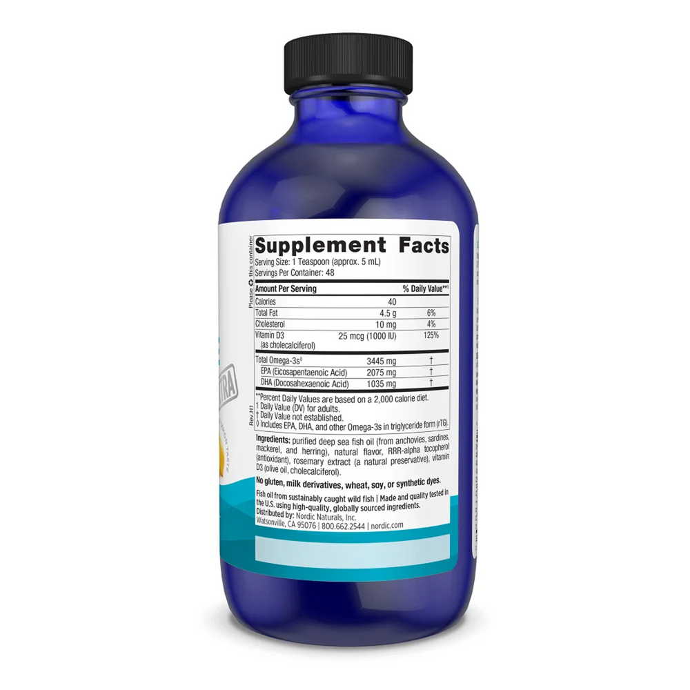 ProOmega-D Xtra 8 Fluid Ounces Lemon Supplement Facts Label