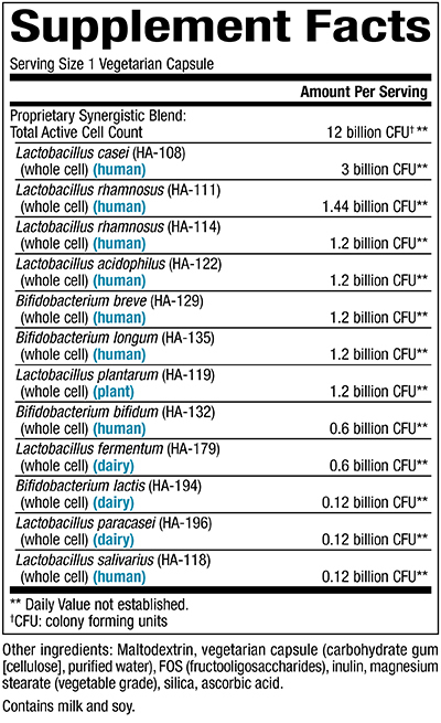 Ultimate Probiotic 12/12 Form Supplement Facts Label