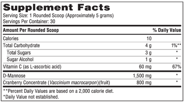 D-Mannose Plus Supplement Facts Label